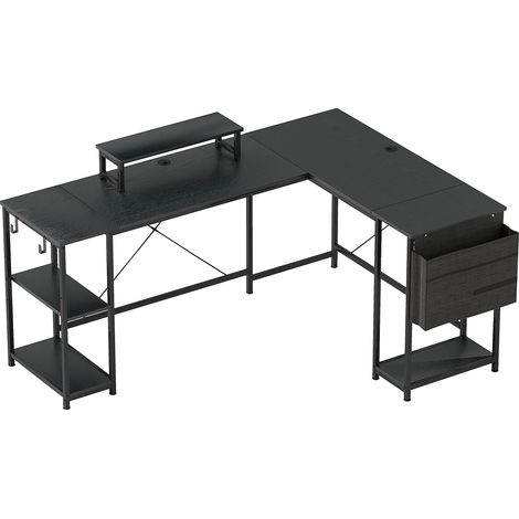 Bureau d'angle réversible et modulable 168-240 cm, style industriel - étagère ajustable, poche de rangement, support pour écran (1/5)