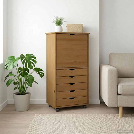 vidaXL Mobile con Ruote con ruota Marrone miele 53 x 39 x 103 cm