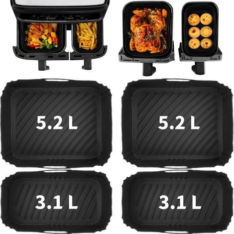 4 Pièces Moule en Silicone pour Friteuse à Air, 2 Tailles Revêtements Réutilisables pour Tefal Easy Fry 5.2L/3.1L (1/4)