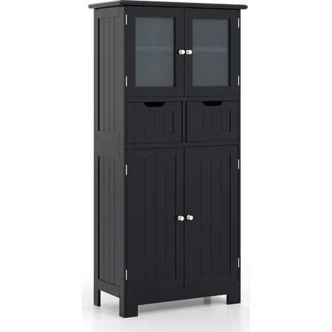 COSTWAY Tall Bathroom Storage Cabinet Freestanding Floor Cabinet w/Drawers-Black (1/5)