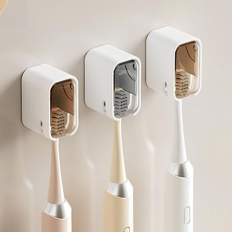 Lot de 3 Supports de Brosse à Dents Muraux Auto-adhésifs pour Salle de Bain, avec Couvercle, Organisateur Familial Solide (1/5)