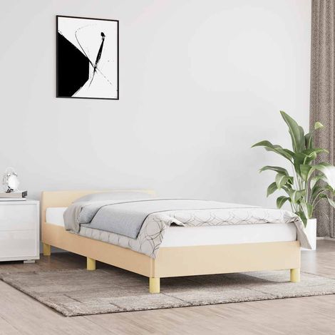 Lit simple pour adulte avec tête de lit - Cadre de lit Crème 80x200 cm Tissu BV554454 - BonneVie (1/5)