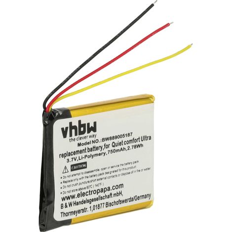 vhbw Battery compatible with Bose Quiet Comfort Ultra Wireless Headset Headphones (750 mAh, 3.7 V, Li-polymer)