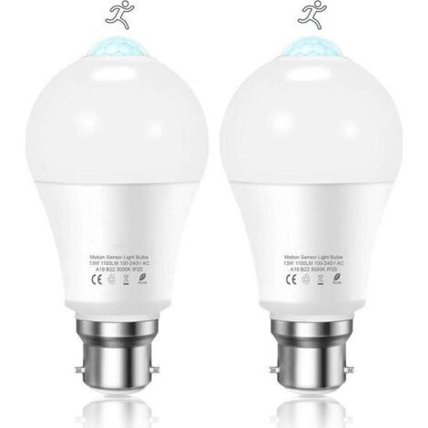 Mascot Ampoule Detecteur de Mouvement B22 Baïonnette LED, 12W, 1020lm, Blanc Froid 6000 K, CIR 85, étanches IP42 à économie d'énergie, non dimmable, Ampoule à Détecteur de Mouvement(2 pièces)
