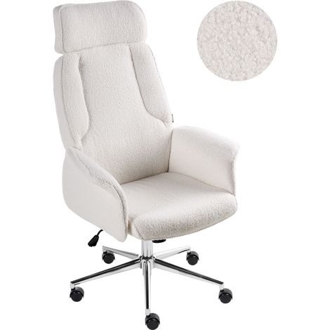 Silla de oficina moderna giratoria altura ajustable brazos curvados tapizado de bouclé blanco crema Pilot (1/5)
