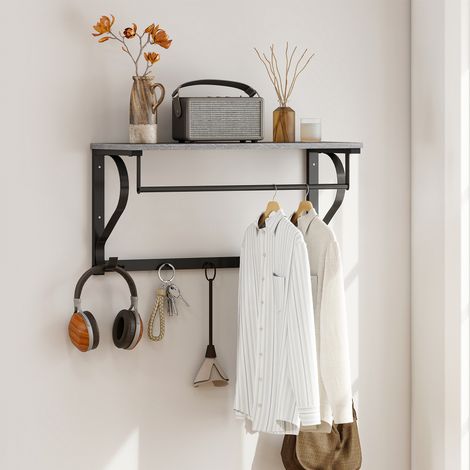 Porte-linge mural - porte-manteau - 5 crochets - polyvalent - compartiment supérieur - gris - Robuste