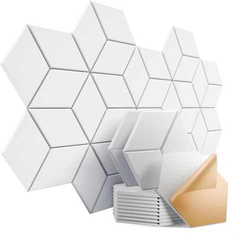 Lot de 12 panneaux acoustiques autocollants 30,5 x 25,4 x 1cm – Panneaux en mousse insonorisante haute densité, design élégant en Y (blanc)