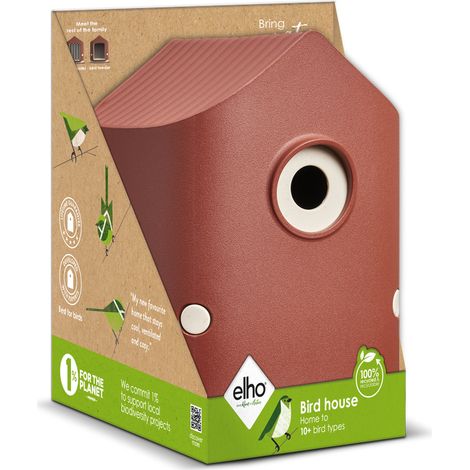 Nichoir pour oiseaux ELHO Cosy 100% plastique recyclé rouge, ouverture ronde 18 cm (1/2)