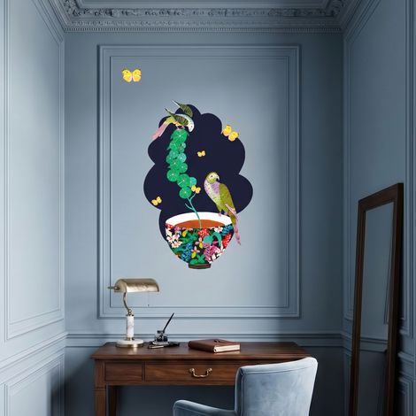 Décor papier peint préencollé Cenaryo, Bol aux oiseaux, par Jiliane Chaminade (1/4)