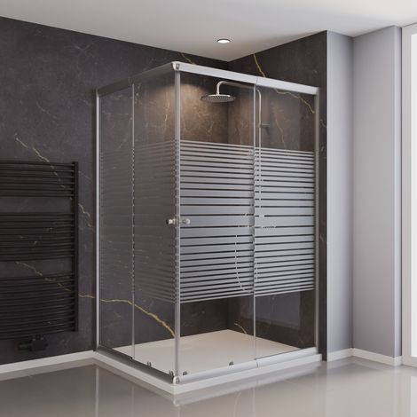 [NEU MIT MÄNGELN] Schulte Eckdusche Sunny 80-100 x 100-120 cm Schiebetüren ESG Glas Dekor Querstreifen, Profil Silberfarben - unbenutzt - Kratzer durch Transport