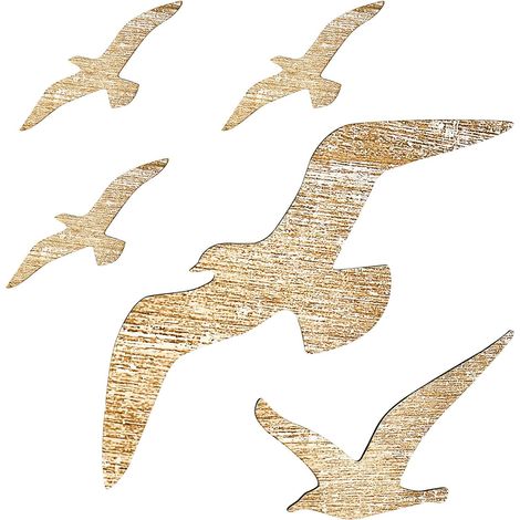 Lot de 5 décorations murales - Aspect bois maritime - Oiseaux - Mouettes de mer - Décoration murale maritime pour salon, chambre à coucher, salle de bain, couloir, maison de (1/5)