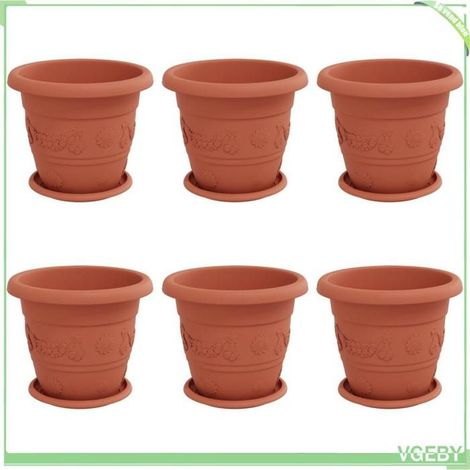 Pots de plantes - FAFEICY - 3403271 - Rouge brique - Plastique - Pack de 6 - Ø 26 cm (1/5)