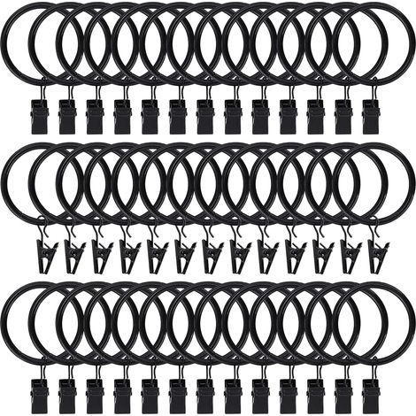 Gardinenringe mit Clips, Gardinenringe, Gardinenringe mit Clips (schwarz, 100er-Packung) (1/3)