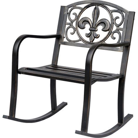 Outsunny Schaukelstuhl Gartenstuhl antikes Design aus Metall in Bronze, stilvoll und bequem für Terrasse & Garten