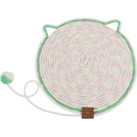 Alfombrilla rascadora para gatos con bola de cuerda de algodón, 1 pieza Cuerda de algodón tejida, colores surtidos, forma de oreja de gato, 42 cm, doble cara, oreja colgante, protege los muebles (1/5)