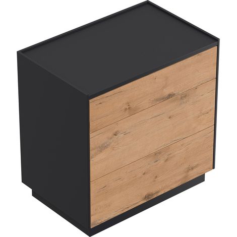 Design Nachttisch Kommode Lux XL 70cm, 3 Pushauszüge Oak für Boxspringbett (1/5)