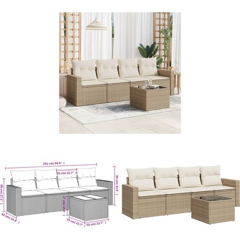 5-tlg. Garten-Sofagarnitur mit Kissen Beige Poly Rattan - Gartensorte - Esszimmergarnitur - Lounge Set - Outdoor Möbel - Gartenmöbelset - Home & Living (1/3)