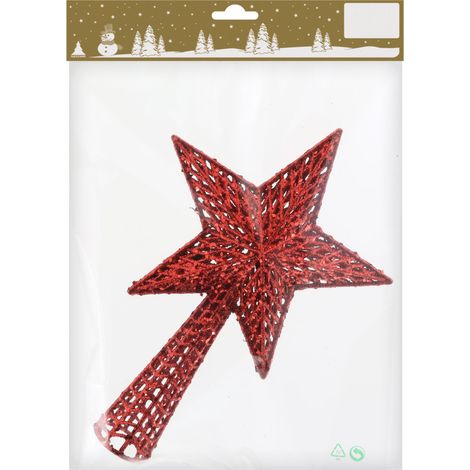 Baumspitze Stern rot mit Glitter 27 cm