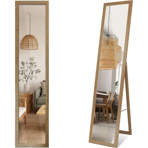 Miroir sur Pied, Miroir Vertical Pleine Longueur, Rectangulaire Grand Miroir de Sol - Chambre à Coucher, Salon - (35 cm x 156 cm) - Cadre Imitation Bois (1/5)