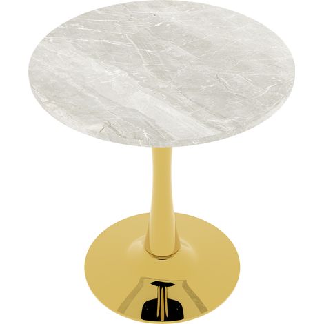 ELVMI Mesa de Centro Redonda de Mármol Artificial Blanco Veteado con Pie Alto Dorado para Salón y Comedor (1/5)