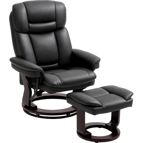 Fauteuil inclinable avec repose-pieds, fauteuil réglable, revêtement en similicuir, fauteuil rembourré avec dossier rabattable, noir (1/5)