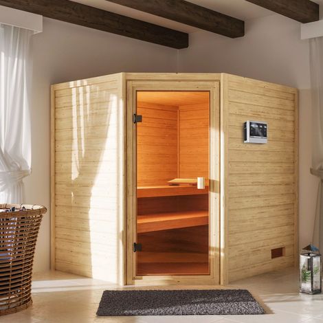 Sauna d'Angle Elea 3-4 Places 195x169cm Poêle 9kW Karibu (1/5)