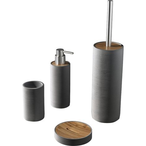Set 4 Accessori da Bagno in Resina TFT Accessories Grigio e Bambù (1/2)