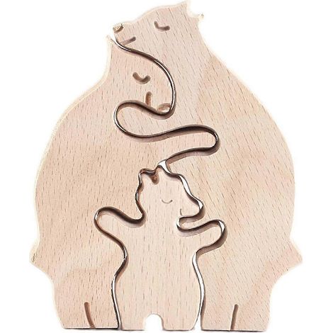 Ornements en bois à faire soi-même, représentant une famille ours mère-enfant, dans un style moderne et simple. (1/5)