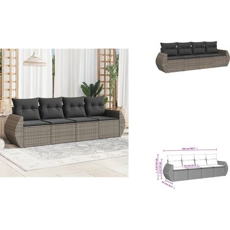4-tlg. Garten-Sofagarnitur mit Kissen Grau Poly Rattan - Gartensortiment - Outdoor Möblierung - Gartenlounge - Rattanmöbel - Gartenset (1/3)