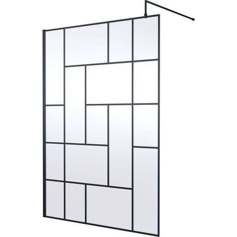 Balterley Rolleston Contemporary Bathroom Abstract Frame Design 8mm Glass Wetroom Screen, 1950 x 1400 x 14mm, Matt Black