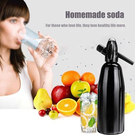Macchina per soda, sifone per acqua, nera, tappo per bottiglia, 1000 ml (1/3)