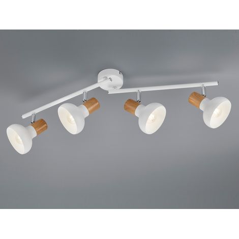 LED Deckenstrahler aus Metall in Weiß & Holzoptik, Breite 71cm (1/3)