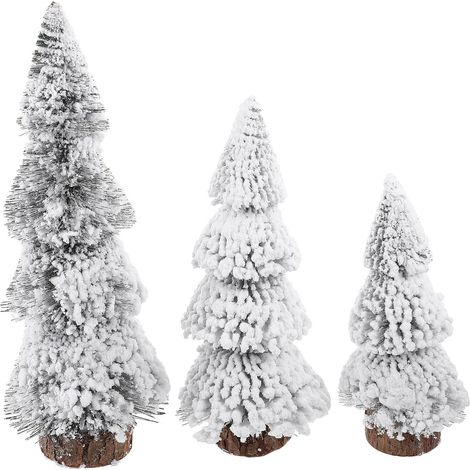 Lot de 3 Sapins Artificiels Flocage Blanc, Table, Décoration Noël, Bois, 3 Tailles, Festif, Miniature, Hiver (1/5)