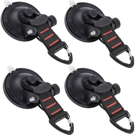 Lot de 4 ventouses avec crochet – Charge 10 kg – Réutilisables – Mousqueton – Camping, voiture, auvent (1/5)
