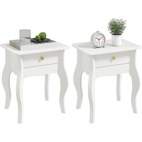 Lot de 2 tables d’appoint chevet pieds courbés TOPHY blanches (1/5)