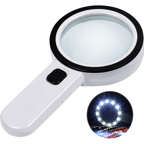 Loupe de Lecture avec 12 lumières LED, Double lentille en Verre avec grossissement 30 x. pour Lire aisément Les pièces de Monnaie, Les Timbres, Les Cartes. Idéale en Cas de dégénérescence maculaire (1/5)
