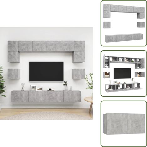 Muebles de pared - vidaXL Set muebles de salón TV 8 pzas madera ingeniería gris hormigón - Muebles de almacenamiento