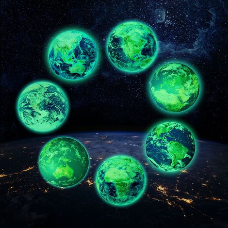Lot de 1 carte fluorescente des 7 continents, lune lumineuse Terre planète autocollants phosphorescents décoration chambre enfant 30cm Amérique du Nord (1/4)