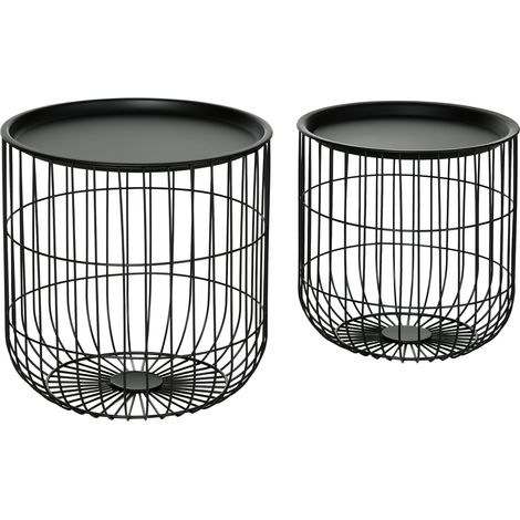 Beyamis 2-teiliges Set Beistelltische im skandinavischen Design, mit Stauraum, stapelbar, schwarz