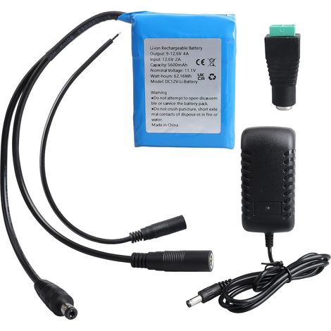 Bloc-Batterie 12V 5600mAh avec Chargeur Compatible avec Les appareils 12 V, projets de Bricolage, éclairage de vélo, Radio, Lampe de pêche, Bande Lumineuse LED, routeurs, etc. (1/5)