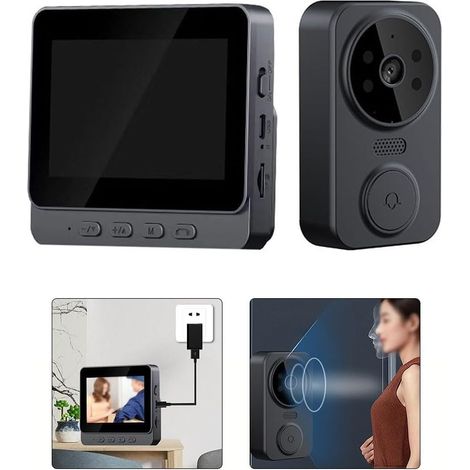 Sonnette vidéo sans fil, équipée d'un écran IPS de 4,3 pouces, d'un interphone bidirectionnel, d'une vision nocturne, d'une détection de mouvement, d'un stockage sur carte SD, d'une transmission de si (1/5)