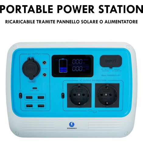 TRADE SHOP - Generatore Corrente 700w Portatile Ricarica Solare Batteria Prese Schuko Ac Usb-c - (1/5)