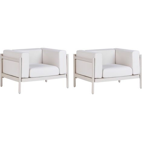 Beliani Garden Armchairs Light Beige Synthetic Material Modern (pack of 2) With Armrests, Seat Height 39 cm, Holds up to 150 kg, For Outdoor Use, 98 x 73 x 68 cm, 100% Polyester, Moisture Resistant FE (1/5)