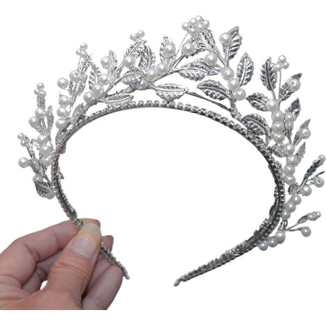 Serre-tête tendance et avec perles artificielles - Bijou élégant pour mariée et fête de mariage - Accessoire de cheveux argenté (1/2)