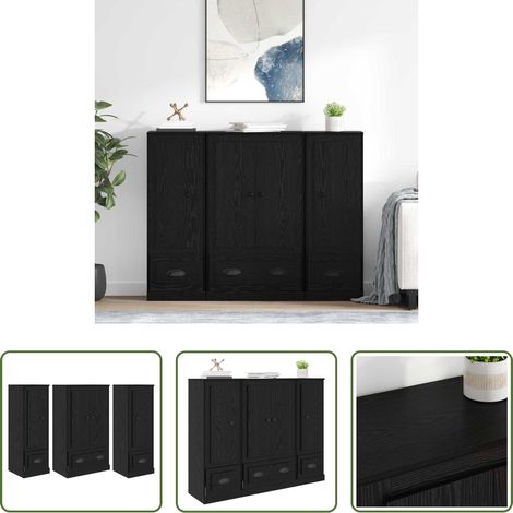 Hochregal - Highboard 3 pcs Schwarz Eichen-Optik Holzwerkstoff (1/5)