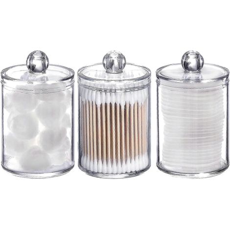 Lot de 3 petits porte-cotons-tiges, pot de pharmacie transparent de 280 ml, organisateur de maquillage, contenants de salle de bain 2025 (1/4)