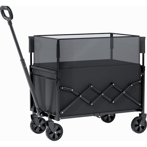 Chariot Pliable Robuste avec Roues, Utilitaire Tout Terrain pour Le Jardinage, Le Camping, Les Courses, la Plage et Les Sports de Plein air, Noir, Capacité Maximale de 120 litres et 100 kg (1/5)