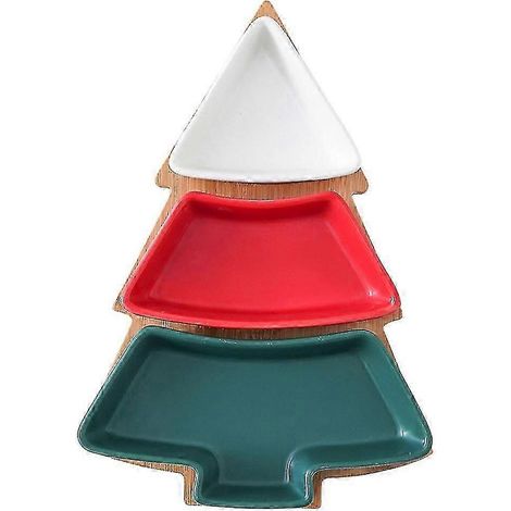 1 ensemble d'assiettes à goûter compartimentées en forme de sapin de Noël avec plateau en bambou (1/5)