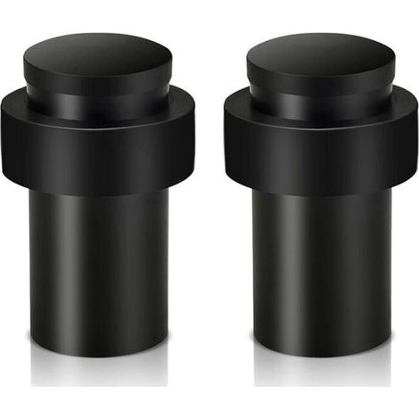 Lot de 2 butoirs de porte robustes en acier inoxydable pour plinthes, butoirs de porte modernes en caoutchouc noir avec amortisseur - Crezuo (1/4)