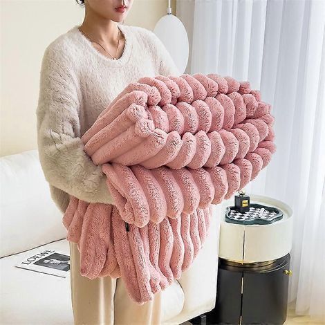 Couverture douillette Snuggle Sac, couverture polaire moelleuse, couverture pour canapé, lit, fauteuil, couverture chaude et douce à rayures, gris/rose/vert/jaune (1/5)
